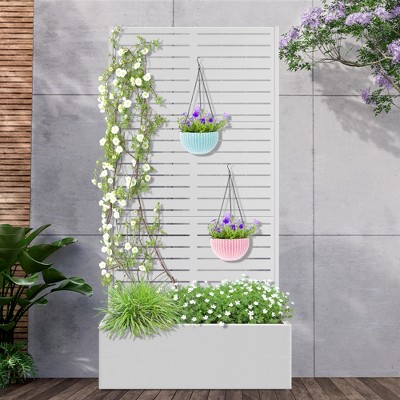 TOAOTBNBO Outdoor Planter Box with Square-Hole Trellis, Metal Raised Garden Bed for Climbing Plants, Galvanized Garden Box with Drainage Holes