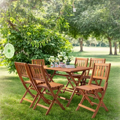 Patio 6-Person Solid Acacia Wood Folding Dining Set