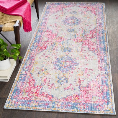 Everly 2' x 2'11" Blue and Pink Synthetic Fur Area Rug