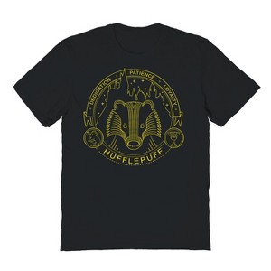 Harry Potter Men's Minimalist Hufflepuff Mascot Ouline Short Sleeve Graphic Cotton T-Shirt - 1 of 3
