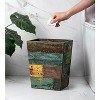 Aoibox Small Wood Trash Can Wastebasket, Farmhouse Rectangular Garbage Can, Rustic Distressed Boho Wooden Trash Bin with Metal Handles - 4 of 4