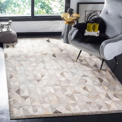 Ivory Geometric Hand-Knotted Cowhide Area Rug