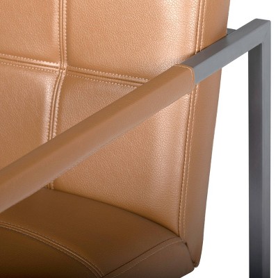 Caramel Leather Mid-Century Modern Metal Accent Chair