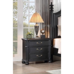 1pc Traditional Vintage Antique Drawer Pull 3-Drawer Nightstand Black Gray Dark Finish Bedroom Wooden Furniture - 1 of 4