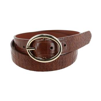 Women's Medium Brown 1.5 Leather Belt | Steel or Brass Horseshoe Buckle |  The Brooke