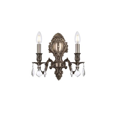 Elegant Lighting Monarch 2 light Pewter Wall Sconce Clear Royal Cut Crystal