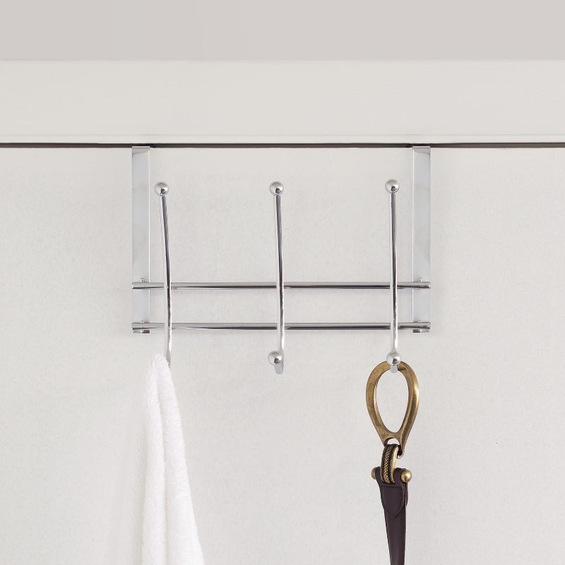 Home Basics Chrome Plated Steel Over the Door 3-Hook Hanging Rack, 2 of 4