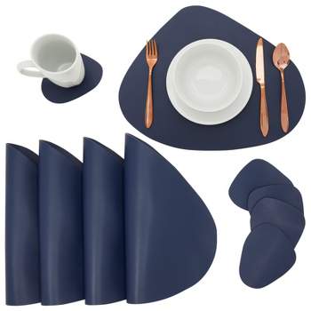 Juvale Set of 4 Wedge Placemats for Round Dining Tables with Matching Coasters, 8 Pieces, Blue