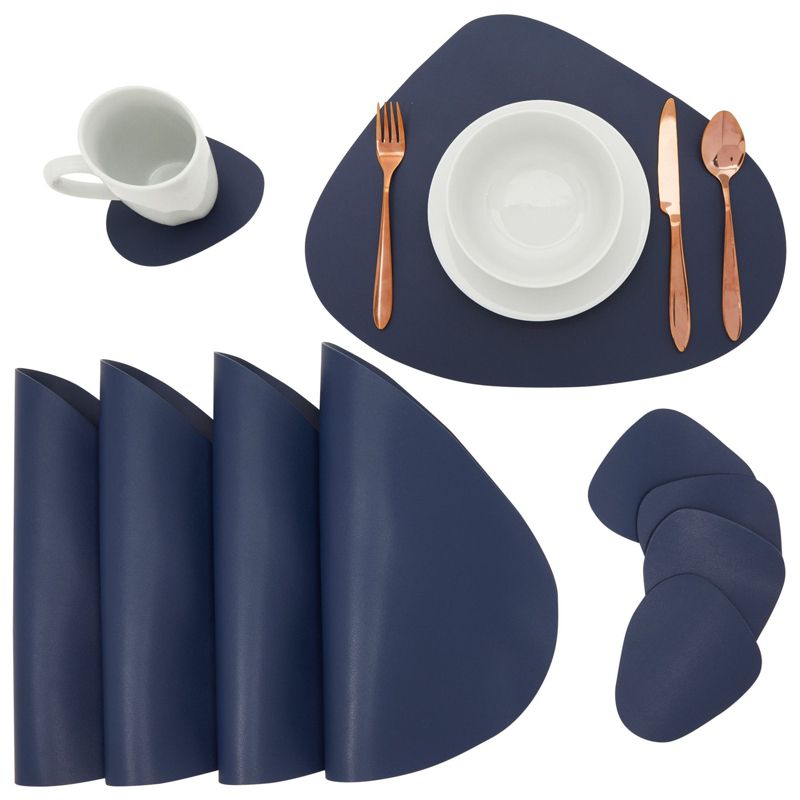 Juvale Set of 4 Wedge Placemats for Round Dining Tables with Matching Coasters, 8 Pieces, Blue, 1 of 9