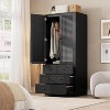 Wooden Wardrobe Cabinet with 3 Drawers,Armoire Wardrobe Closet with Large Capacity Storage, 2 Doors Clothing Storage Cabinet for Bedroom - 2 of 4
