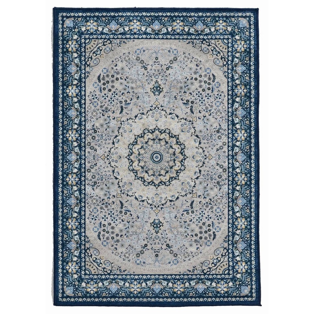 5'x7' Emerald Paulson Rug Cream/Blue - Linon: Contemporary Medallion Accent, Low Pile, Indoor, Machine Made