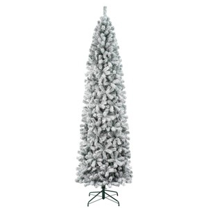 National Tree Company First Traditions Unlit Pencil Slim Flocked Acacia Hinged Artificial Christmas Tree - 1 of 4