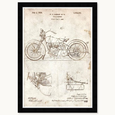 Harley 1928 Parchment Motorcycle Print on Canvas with Black Frame