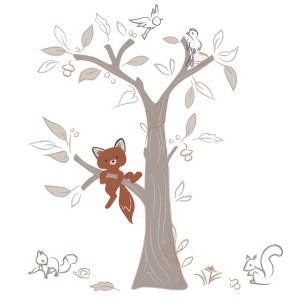 Lambs & Ivy Treetop Fox Beige Tree w/ Woodland Animals Wall Decals/Stickers - 1 of 4