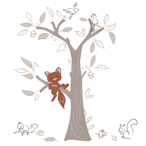 Lambs & Ivy Treetop Fox Wall Decals - Brown, Beige, Animals, Tree ...