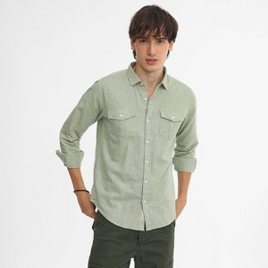 Campus Sutra Men Men's Olive Green Solid Utility Shirt - 1 of 4