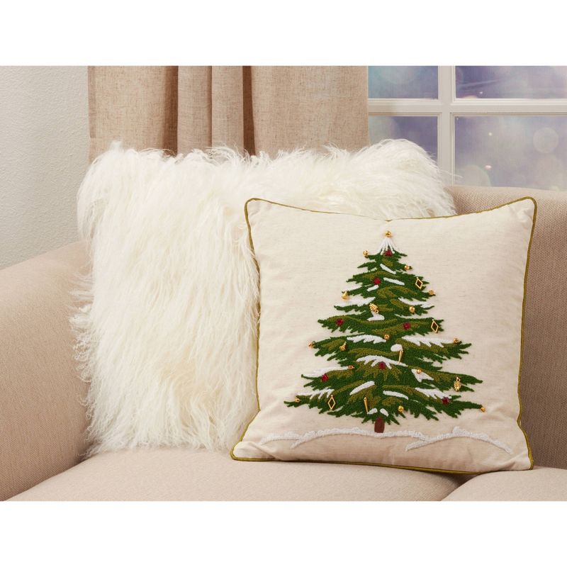 18&#34;x18&#34; Embroidered Christmas Tree Poly Filled Square Throw Pillow - Saro Lifestyle, 4 of 5
