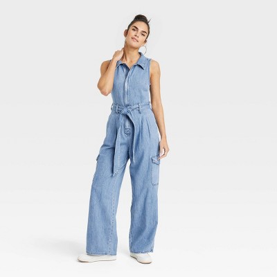 Women's Denim Cargo Jumpsuit - Universal Thread™ Medium Wash 4