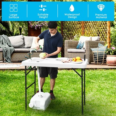 White Folding Outdoor Fish Cleaning Table with Sink and Faucet