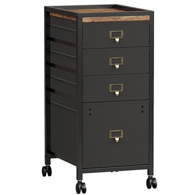 Mobile File Cabinet Desk Cabinet, Retro Black Fabric Drawers with Metal & MDF Frame, Rolling Storage Organizer