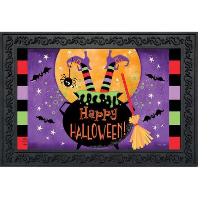 Halloween Witch Feet Cauldron Rubber Doormat 24" x 15"