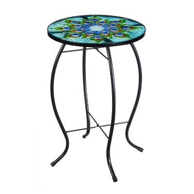 Evergreen Glass Table, Peacock