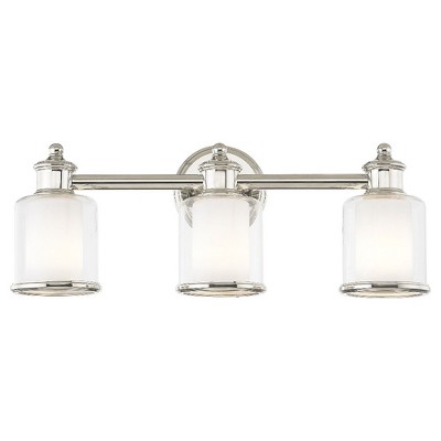 Polished Nickel 3-Light Vanity Light with Handcrafted Glass