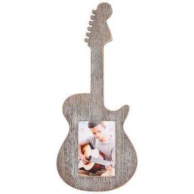 Juvale Wooden Guitar Picture Holder Frame for 3 x 5 Inches Photos, Black, 15.8 x 7 x 0.6 Inches