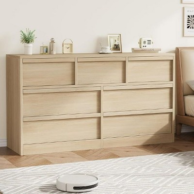 Modern 6-Drawer Wood Dresser, Double Drawer Storage Chest for Bedroom, Living Room & Nursery, Black and Natural