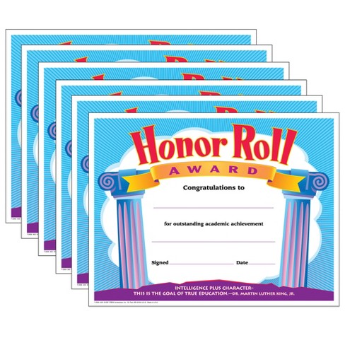 Trend Honor Roll Award Colorful Classics Certificates, 30 Per Pack, 6 ...