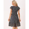 Allegra K Women's Flutter Sleeve Belted Square Neck Floral Chiffon Ruffle Dress - 3 of 4