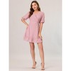 INSPIRE CHIC Women's V-neck Puff Short Sleeve Ruffled Hem Mini Dresses - 4 of 4