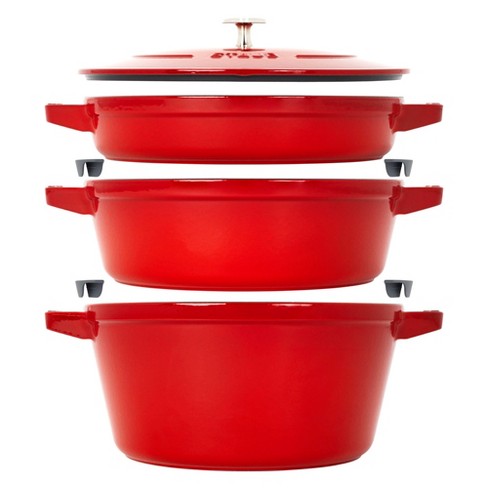 Staub Cast Iron Set 4-pc, Stackable Space-saving Cookware Set, Dutch Oven  With Universal Lid, Made In France, Cherry : Target