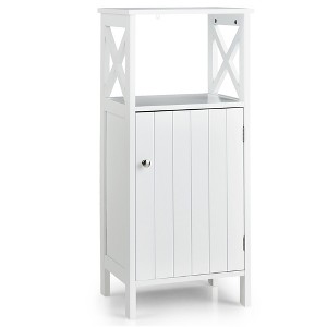 Costway Bathroom Floor Cabinet Side Storage Organizer with Open Shelf & Adjustable Shelf - 1 of 4