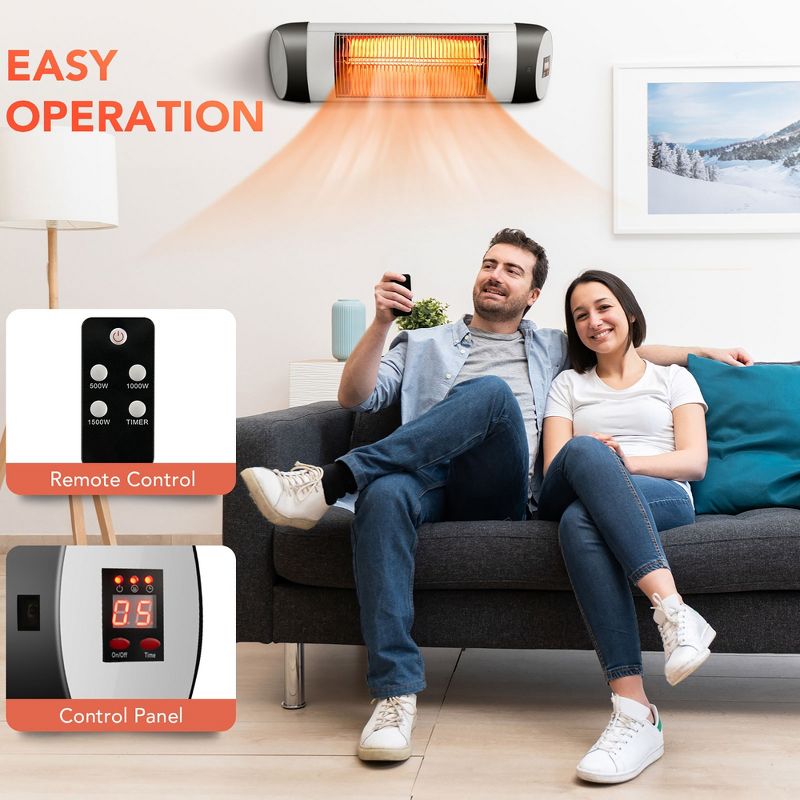 Costway Patio Electric Heater  Wall-Mounted Infrared Heater W/ Remote Control, 2 of 11