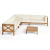 Christopher Knight Home Julie 6 Piece V-Shape Outdoor Acacia Wood Sectional Set with Coffee Table and Cushions - 2 of 4