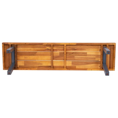 Martindale Solid Acacia Wood Patio Dining Bench with Black Legs