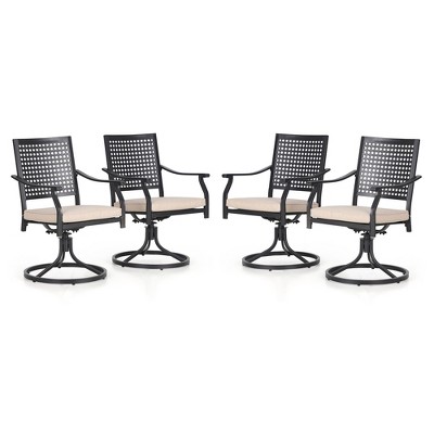 Captiva Designs 4 Pc Outdoor Patio Dining Bull's Eye Back Swivel Steel Chairs with Thick Cushions
