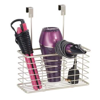 mDesign Steel Over Cabinet/Door Hair Dryer Storage Organizer Holder