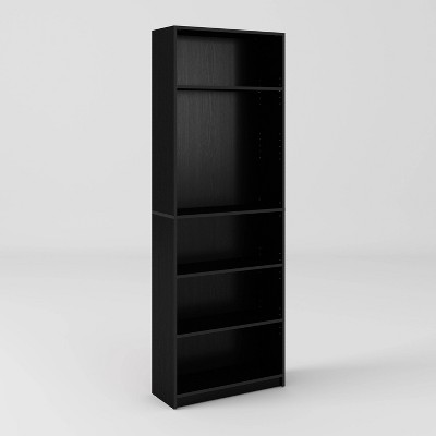 Teo Black Adjustable 5-Tier Bookshelf
