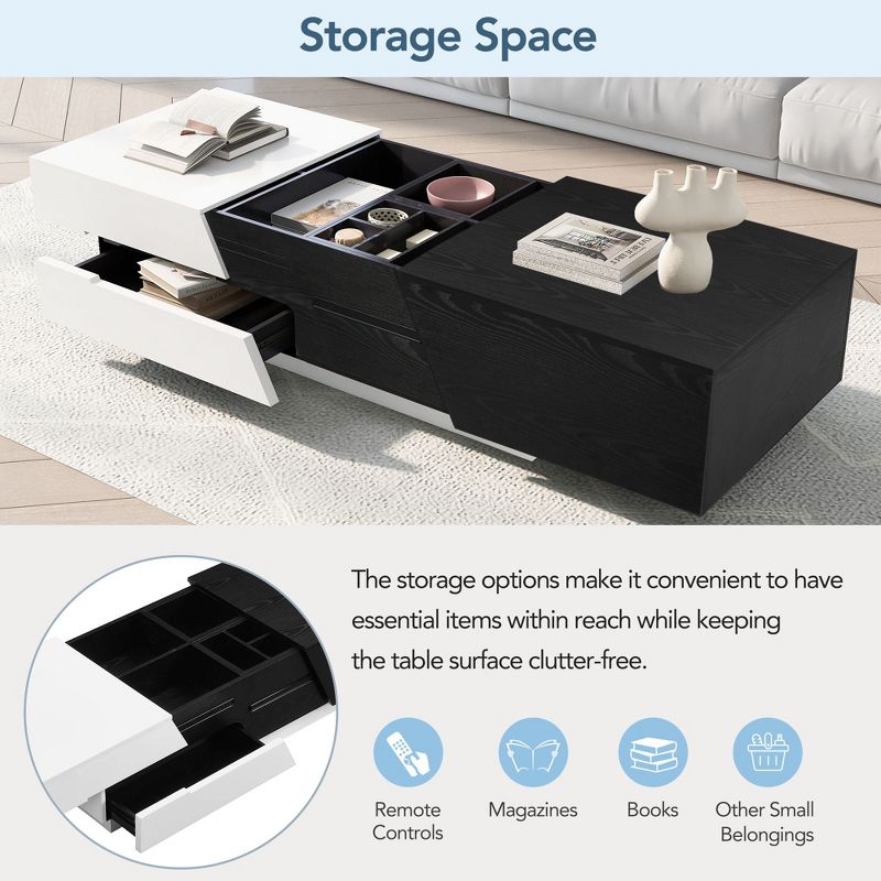 Modern Extendable Sliding Top Coffee Table With Storage - ModernLuxe, 5 of 10