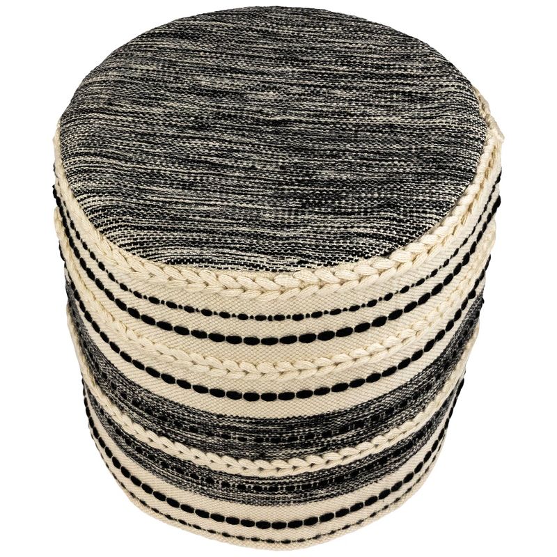 Northlight 18" Striped Cream and Black Outdoor Woven Pouf Ottoman, 3 of 7