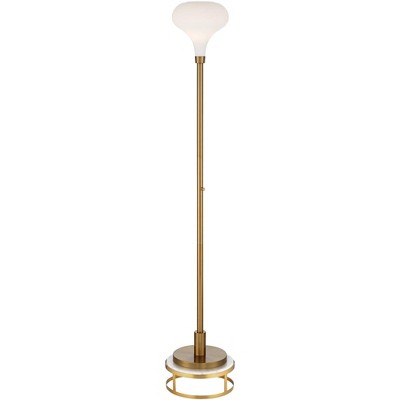 Possini Euro Design Cecil Gold and Opal Glass Torchiere Floor Lamp with Riser