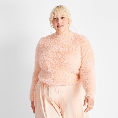Image of Women's Crewneck Eyelash Sweater - Future Collective Peach Orange 2X