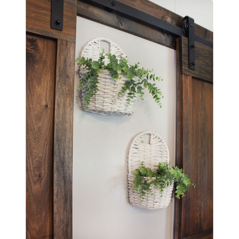 AuldHome Design Wall Hanging Pocket Baskets, Rustic Farmhouse Decor Wicker Painted Baskets, 5 of 7