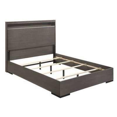 Queen Gray Oak Upholstered Bed with LED Headboard