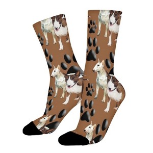 Bull Terriers And Paw 2 Women Printed Crew Socks Funny Funky Socks Soft Polyester Novelty Gifts for Artists Men - 1 of 1