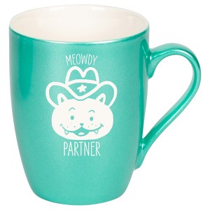 100 North Cowboy Hat Kitten 10 Ounce Seafoam Metallic Finish, Comfortably Fits Your Hands, New Bone China Coffee Tea Cup Mug, Meowdy Partner - 1 of 1
