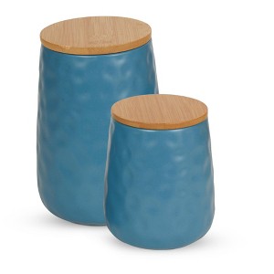 Design Imports Storm Blue Matte Dimple Texture Ceramic Canister Set/2 - 1 of 4