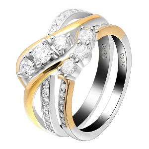 Paden Wedding Ring Set for Women 3 Stone Engagement Bridal Band Sterling Silver Ginger Lyne - 1 of 4